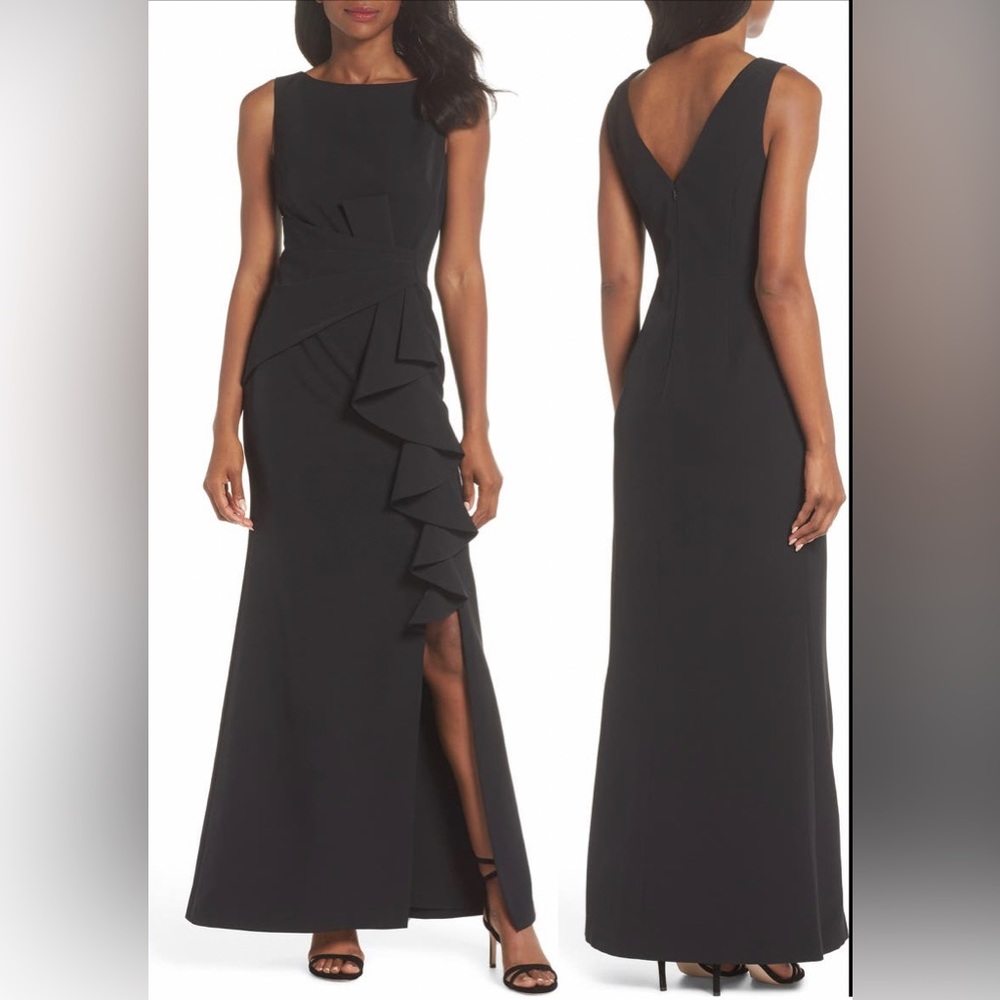 NWT Eliza J Black Ruffle Front Gown